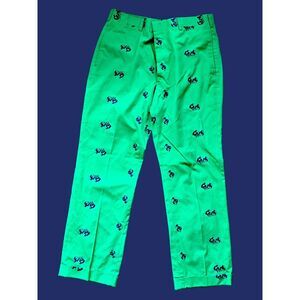 Vintage Men's Panda‎ Embroidered Chipp Trousers Pants 36 Green & Navy 70s